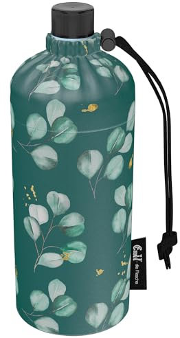 Emil Trinkflasche aus Glas für Mädchen & Jungen isolierte Glasflasche für Schule, Freizeit, Sport: Kinder & Eltern Eucalyptus (0,4l)