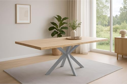 SAM Esstisch Harley 200x100 cm Akazie Natur Baumkante Spider Silber