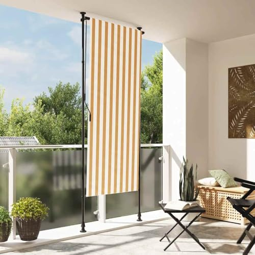 Garten Außenrollo Orange-Weiß 100x270 cm, einziehbares Sonnenschutz-Rollo für Terrasse, Balkon, UV-beständiger Stoff, höhenverstellbar 225-275 cm