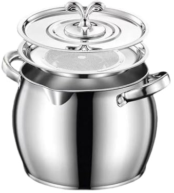 KiBcsLic 3.7 L Fettbehälter mit Sieb-Set, Edelstahl-Speckfettbehälter, Öl-Sieb-Topf, Fettfilter-Ölbehälter, Küchen-Speiseöl-Vorratsbehälter, Speckfett zum Kochen, Braten und Sieben von Öl