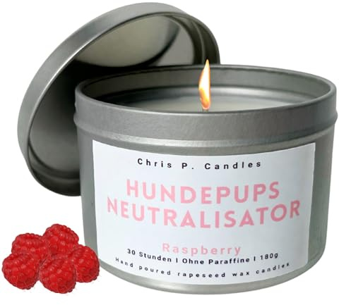 Chris P. Candles Duftkerze mit Spruch Hundepups Neutralisator – Rapswachs, 180g, 30h – lustiges Geschenk für Hundeliebhaber, Freundin, Kollegen – wiederverwendbare Dose (Rosa)