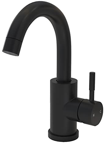 Rubinetto per lavabo da bagno nero opaco girevole a 360 ° Mini rubinetto da cucina monoforo design moderno rubinetto da esterno con piastra di copertura a 3 fori per camper e camper.
