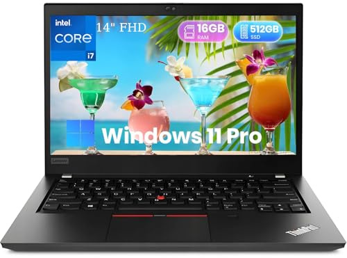 Lenovo Thinkpad T490 Laptop Computer i7, 14 FHD(1920x1080), Intel Core i7-8665U, 512GB SSD, 16GB RAM, Webcam, US QWERTY Keyboard, Windows 11 Pro (Renewed)