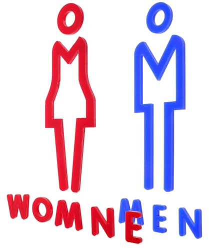 ELAYARD Lot de 2 Panneaux de Signalisation Toilettes en Acrylique, Autocollants, Couleurs Bleu et Rouge, pour Portes Wc Hommes et Femmes, Plaques D’identification Résistantes,