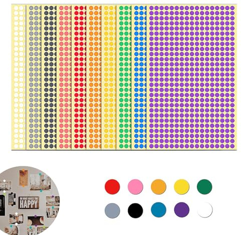 4080 Stück Klebepunkte Bunt, 6 Mm Runde Punkt-Aufkleber, Bunte Klebepunkte, für Home Office Supplies(10 Farben)