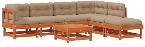 vidaXL Garten-Lounge-Set 7 pcs Wachsbraun Massives Kiefernholz, Moderne Garten- und Terrassensofa-Garnitur, robuster Outdoor-Loungebereich, stilvolle Möbel für Entspannung