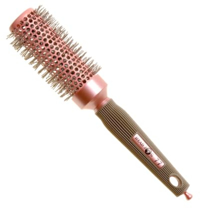 Head Jog 77 Pink Radial Brush. Ceramic Coating Barrel with Nylon Bristle & Rubber Handle. Lightweight & Durable Hair Brush for Hairdressing. Reduce Frizz for Healthy Looking Hair. (33mm)