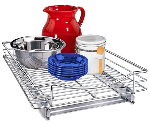 LYNK PROFESSIONAL® Ausziehbarer Schrank-Organizer, 35,6 x 45,7 cm, ausziehbare Schubladen für Küchenschränke, ausziehbare Speisekammerregale, Heimregal-Organizer, lebenslange Herstellergarantie, Chrom