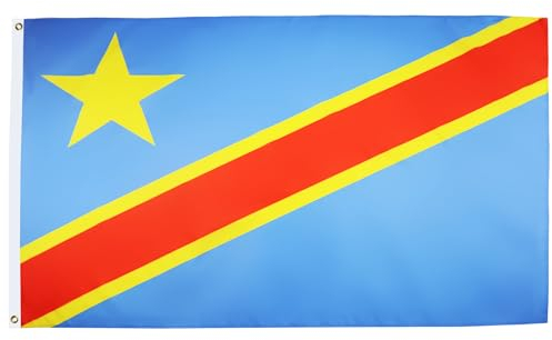 BANDERA de la REPÚBLICA DEMOCRÁTICA DEL CONGO 150x90cm - BANDERA CONGOLEÑA 90 x 150 cm - AZ FLAG