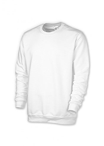 BP 1623-193-21-XS Unisex-Sweatshirt, Lange Ärmel, Rundhalsausschnitt, Strickbündchen an Ärmeln und Saum, 320,00 g/m² Verstärkte Baumwolle, weiß, XS