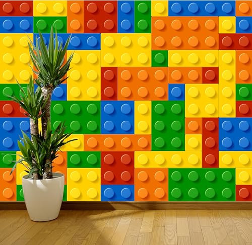 Wall Murals Online Ltd Wallpaper 3D Building Blocks Toy Bricks Wall Mural Playroom Blocks Wallpapers (130gsm Budget Paper, XXL 300cm Wide x 240cm high)