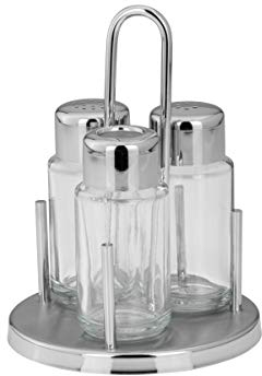 Streuerpaar Salz, Pfeffer & Zahnstocher - Menage Set 3-teilig, je Flasche: H 8,5cm D 4,0cm, 50ml, Glas/Edelstahl, Gesamt: D 11,0cm H 15,0cm