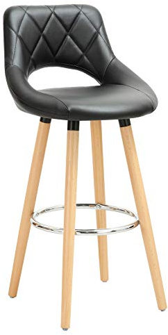WOLTU Barhocker, Barstuhl Küchenhocker Thekenhocker, Hocker mit Rückenlehne Fußstütze, aus Holz Kunstleder, für Bar Küche Theke Restaurant Café, Schwarz, BH111sz-1