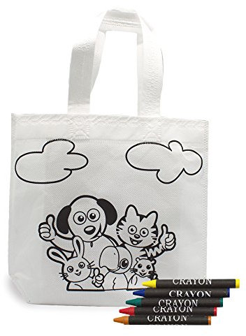 FUN FAN LINE - Ensemble de sacs à colorier avec des cires colorées. Idéal pour les cadeaux d'anniversaire, les écoles et les fêtes. Sacs à lunch et déjeuners (Animaux, 30 sacs à colorier)