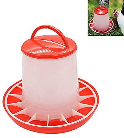 1,5 kg Kunststoff Futterautomat Huhn Küken Henne Geflügel Deckel Griff Baby Küken Futterautomat Geflügel Feeder und Trinker Gänse Enten Futtertrog zum Aufhängen oder Stehen (Rot)