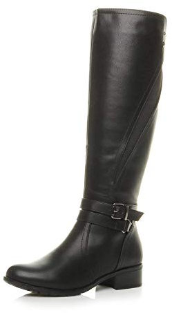 AJVANI low heel stretchy biker buckle calf knee chelsea riding boots size 5 38