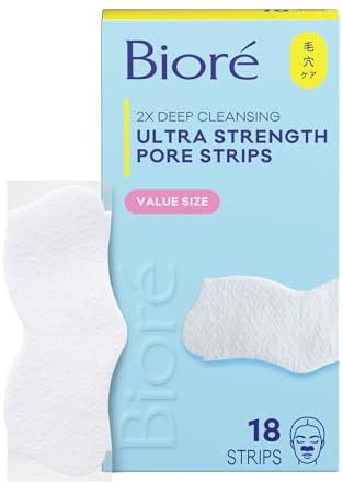 Bioré Witch Hazel Ultra Strength Blackhead Remover Pore Strips, Clears Pores up to 2x More than Original Pore Strips, features C-Bond Technology, Oil-Free, Non-Comedogenic Use, 18 Count