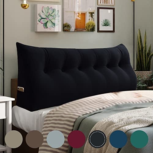 VERCART Rückenkissen Keilkissen Kopfende Großes Bettkissen Bequemes Lesekissen und Rückenteil im Bett 2 in 1 Rückenlehne und Kopfkissen Langes XXL Kissen Sofa Couch Samt 180cm Schwarz