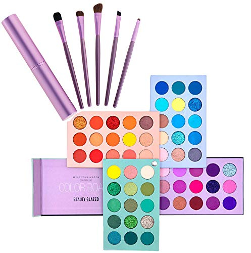 Beauty Glazed Makeup Kit, 60-Farben-Lidschatten-Palette und 5-teiliges Make-up-Pinsel-Set, hochpigmentierte perlmuttfarbene Glitzer-Lidschatten-Make-up-Palette mit Make-up-Pinsel-Set