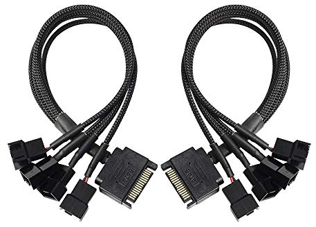 SATA to 3 Pin 4 Pin Fan Adapter,15pin SATA to 4 x 3 pin / 4 Pin 12V PC Case Fan Splitter Extension Power Cable Adapter-28cm-2pcs