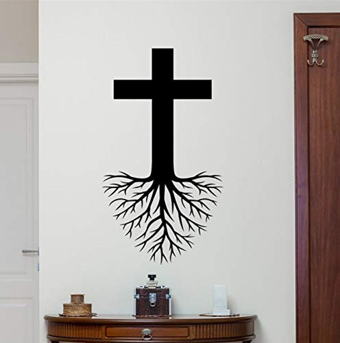 Wurzel Des Kreuzes Wandtattoo Christlicher Gott Jesus Christus Religiöser Vinyl Aufkleber Kirche Wanddekoration Kinder Schlafzimmer Wandaufkleber 58 X 32 Cm
