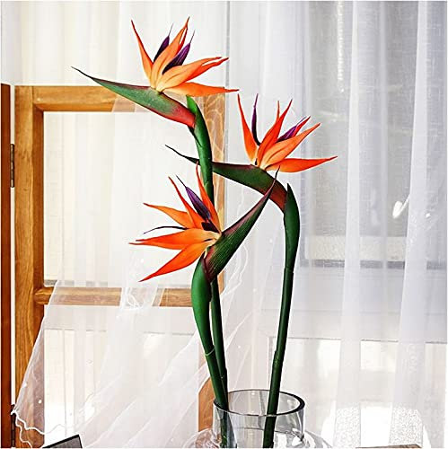 JOSON Lot de 3 Grandes Fleurs permanentes Orange Rouge de 81,3 cm, la Partie Florale est fabriquée en Caoutchouc Souple PU Qui ne se décolore Pas, Plantes artificielles pour la Maison et Le Bureau,