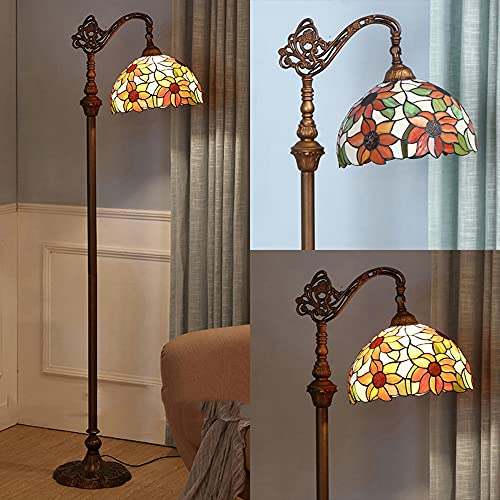 Tiffany LED Stehlampe Vintage Schlafzimmer Wohnzimmer Stehleuchte Mit Fußschalter Schlafzimmerlampe Studyroom leselampe Retro Bar coffe Büro Standleuchte Ø30cm Buntglas Lampenschirm H165CM MAX40W