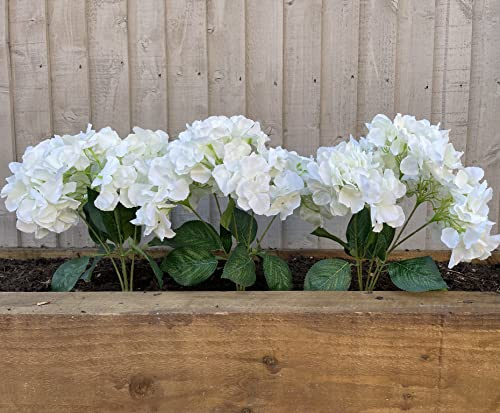 Garden 365 - Artificial Hydrangea - Fake Garden Plants Year Round - 3 Pack (White)
