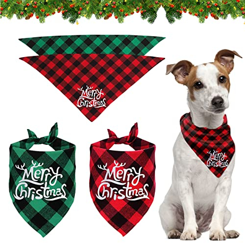 Weihnachten Hund Bandana, Haustier Halstuch Schal Dreieck Lätzchen Kariert Kopftücher für Weihnachts Haustier Kostüm Zubehör, Hundehalstuch Bandanas für Kleine Mittelgroße Große Hunde Katzen, 2 Stück