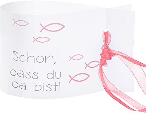 Windlicht Fisch Deko, 8 Stück Mini Tischlichter Kerzen Deko als Tischdeko für Junge und Mädchen Kommunion Konfirmation Taufe Teelichter I Schön DASS du da bist I ca. 12,0 x 8,0 cm (Altrosa)