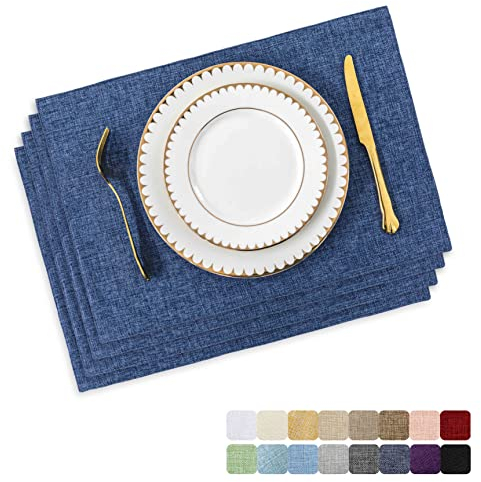 Home Brilliant Set of 4 Solid Navy Placemats for Dining Table, Washable Heat Resistant Table Mats, Non Slip Place Mats for Kitchen Restaurant, 33 x 48 cm, Navy Blue
