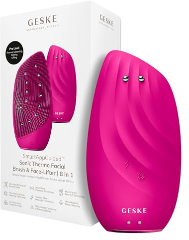 GESKE | SmartAppGuided™ Sonic Thermo Facial Brush & Face-Lifter | 8 in 1 | Hautreinigung & gegen Falten | elektrische Reinigungsbürste aus Silikon | Gesichtsmassagegerät | Cleansing & Anti Aging