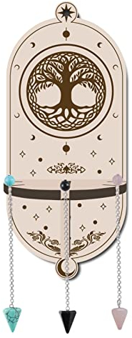 CREATCABIN Kleines Kristall-Regal Baum des Lebens Holz-Kristallhalter Mit 3 Pendel Magisches Hexen-Zeug Boho-Altar-Regal Zum Aufhängen von Kristallen Stein Hexen-Raum-Wanddekoration 3.03 x 7.01(1) cm