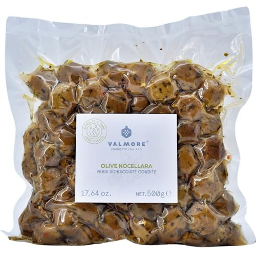 Valmore Olive verdi schiacciate condite Nocellara del Belice con olio - 500g (Olive verdi schiacciate condite)