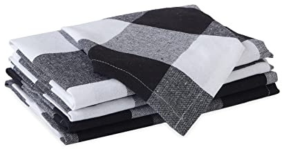 Encasa Kitchen Cloth for Cooking | Cotton Hand Towel for Drying Dishes | 70x45 cm Tea Towels | Highly Absorbent for Cleaning & Quick Drying of Plates & Glasses | Buffalo Black Checks (Set of 4 Pieces)