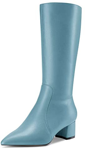 Castamere Donna Chunky Blocco Medio Tacco Heel a Punta Metà polpaccio Cerniera Stivali da Matrimonio Cute 5 CM Heels Blu A 37 EU