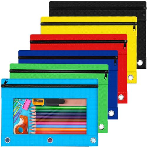 Officygnet 6 Pack Pencil Pouch for 3 Ring Binder with Clear Windows