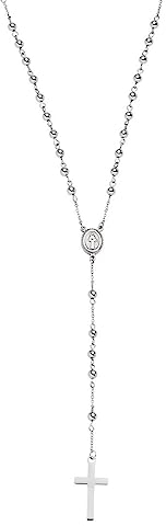 Amen Halskette Rosenkranz aus Edelstahl mit Kreuz und Medaille, Länge 51 cm - Körner 0,4 cm, Kollektion Metropolitan ACCL112, medium, Edelstahl, Kein Edelstein