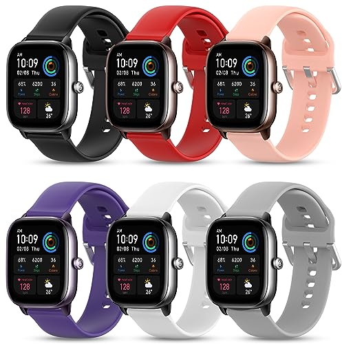 WindRen 6 pièces 20 mm Bracelet pour Amazfit GTS, Bracelet de remplacement sportif en silicone souple pour Amazfit GTS 2, GTS 2 Mini, GTS 2e, GTS 3, Amazfit Bip, Bip Lite, Bip S, Bip U, Bip U Pro
