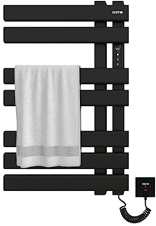 Scaldasalviette Elettrico, Termostato WiFi Smart Scaldasalviette, per Alexa e Google Home e APP, 450x720 mm, Portasciugamani elettrico, Scaldasalviette Elettrico Bagno a Basso Consumo-WIFI Black Right