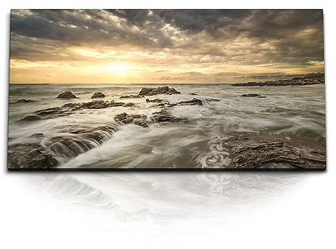 Paul Sinus Kunstdruck Bilder 120x60cm Island Vulkangestein Meer Strand Sonnenuntergang