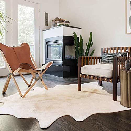 Camerina Teppich Echtes Kuhfell 150×170 cm Beige Teppich Wohnzimmer Waschbar Kinder Teppich