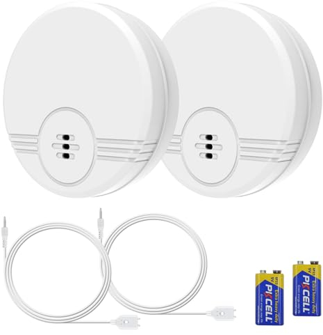 Wassersensor Wassermelder Wasseralarm mit Batterie Wassermelder 135 dB Wasserstandssensor Wasserstandsmelder mit Sensorkabel Wasserwächter Wasserwarner für Keller, Küchen und Badezimmer (2 Stück)