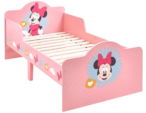 Disney Classic Minnie Maus Kleinkindbett, stabile Holzwerkstoff-Konstruktion, geschützte Seiten, Holzlatten, passend für 140 x 70 cm große Matratze (Matratze nicht im Lieferumfang enthalten)