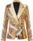 CARFFIV Damen Mode Zweireihige Bankett Party Urlaub Pailletten Langarm Jacken,Gold+White,S