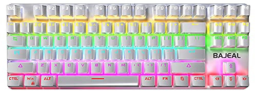 YIWENG Tastiera meccanica a 87 tasti Tastiera meccanica da gioco cablata con interruttore meccanico blu Effetto luce RGB bianco,Tastiera a 87 tasti