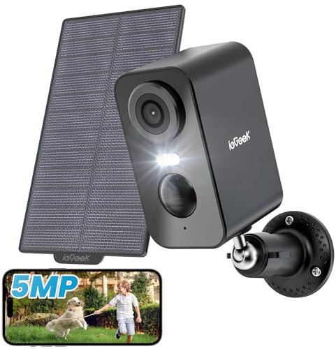 ieGeek 5MP Solar Security Camera Outdoor Wireless with Color Night Vision, Battery CCTV Camera Systems, WiFi Outdoor Camera Home Security Camera,Motion Detection,Sound Floodlight Alert,Work with Alexa