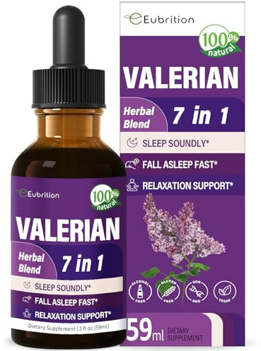 Eubrition Valerian Root Sleep Support Drops, Passion Flower, Chamomile, Lavender, Soursop Leaves, & Hibiscus Herb Extract Supplement Tincture for Sleep Soundly & Deeply. Perfect with Sleep Sounds. 2oz