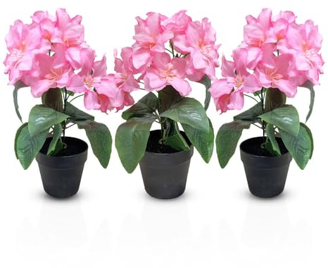 Murago - 3er Set Künstliche Azalee im Topf Rosa - Kunstblumen Kunstpflanzen Pflanzen Blumen Gastro Frühling Dekoration Pink für Balkon Hochzeit