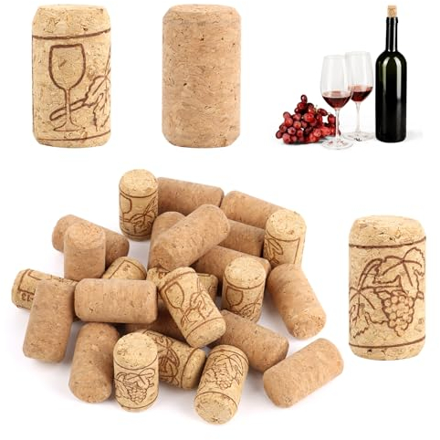 25 Stück Korken Zum Basteln, Weinkorken Korken, Korken Flaschenkorken Sektkorken mit Muster, Natur korken für Weinbierflasche Dekorieren Kreativ DIY und Basteln
